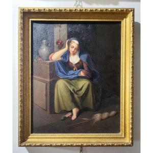 Ritratto di ragazza olio su tela del XIX secolo 