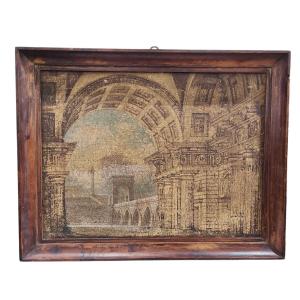 Olio su tela del XVIII secolo, Grand Tour, raffigurante una veduta architettonicau