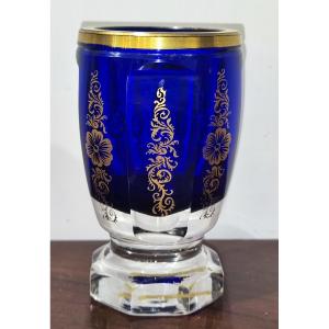 Bicchiere Biedermeier in cristallo blu e oro
