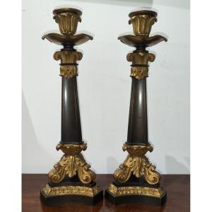 Coppia di candelieri in bronzo Luigi Filippo XIX secolo 