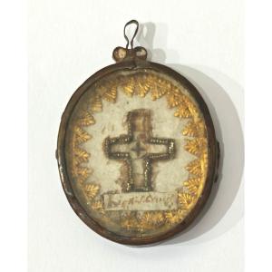 Antico Reliquiario "Lignum Crucis" – Fine XIX Secolo – Metallo Argentato
