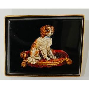 Spilla pendente in micromosaico romano XIX secolo Grand Tour Cane