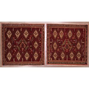 Pair Of Gashghaï Kashkuli Rugs From Iran, 62 X 62 Cm / 63 X 64 Cm