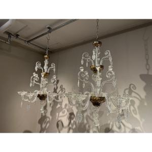 Pair Of Glass Arms Chandeliers 
