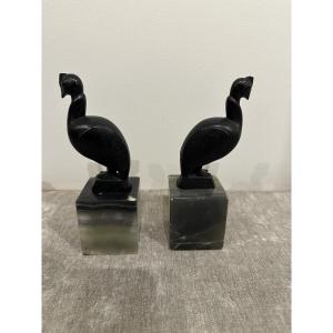 Pair Of Art Deco Wooden Bookends, Signed Laurent 