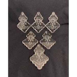 Lot With 6 Crystal Pendants  For Chandelier With Religious Depiction