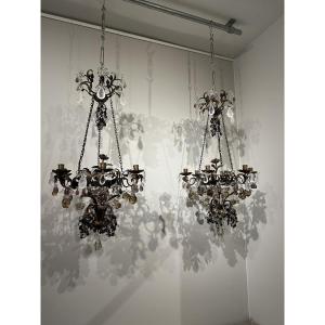 Pair Of Rock Crystal And Glass Fruit Chandeliers