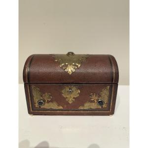 19th Century Leather/agate Jewelry Box