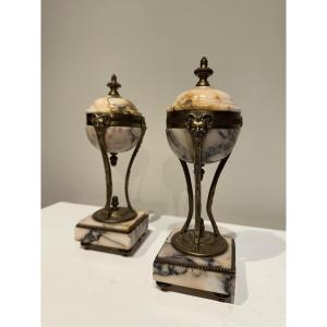 Pair Of Marble And Bronze Cassolettes