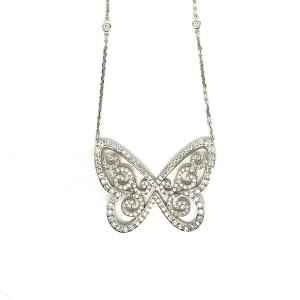 Messika "butterfly" Paved Diamonds Chain Necklace In White Gold