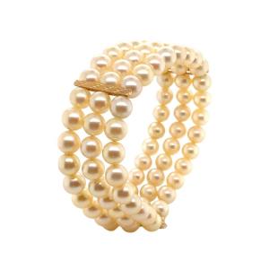 Pearl Bracelet Vintage With 18 Carat Barrettes Gold