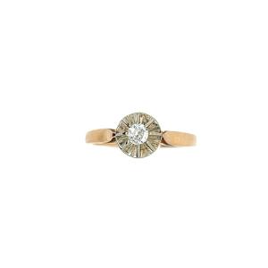 Retro Diamond Engagement Ring 0.15 Carat, Yellow Gold And 18 Carat White Gold