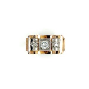 18k Yellow Gold And Platinum Mount Diamond Tank Ring