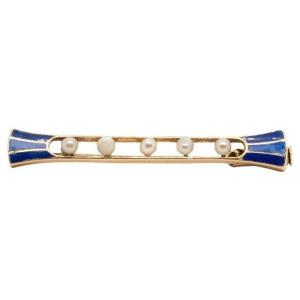 Half-pearl Brooch, Blue Enamel, 18-carat Gold