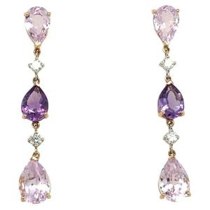 Drop Earrings With Diamonds, Amethyst And Kunzites