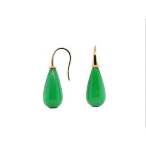 18k Gold Drop Earrings With Jade Stone
