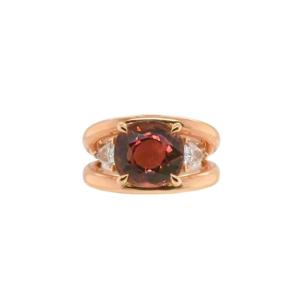 French Ring In Rose Gold Adorned With A Pink Tourmaline And 2 Troida Diamonds