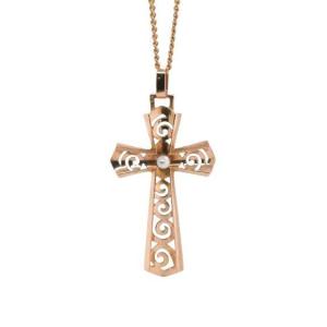 Openwork 18-karat Gold Cross Adorned With A Pearly Pearl