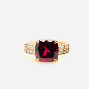 Bague En Or 18 Carats Diamants Rhodolite Coussin