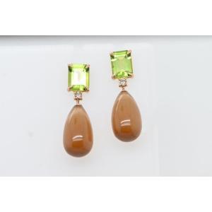 Choco Moonstone Peridot Diamonds 18k Rose Gold