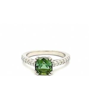 18k White Gold Ring With Cushion-cut Tourmaline And Diamonds