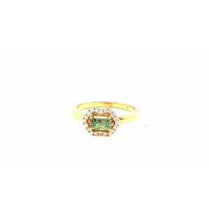 French Engagement Ring Green Sapphire Diamonds Rose Gold