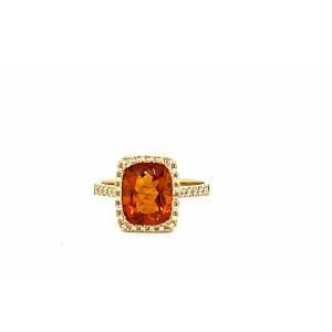 18k Yellow Gold Ring With Mandarin Citrine And Diamonds