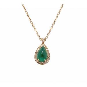 18k Rose Gold Emerald Cabochon Shape Diamond Pendant