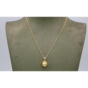 18k Yellow Gold Necklace With Champagne Color South Sea Pearl And Diamonds