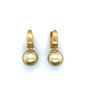 Champagne Pearl And 18k Yellow Gold Earrings