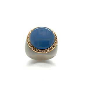 Bakelite Ring With Chalcedony, Diamonds And Gold Accents