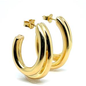 18k Yellow Gold Dangling Sleeper Hoop Earrings