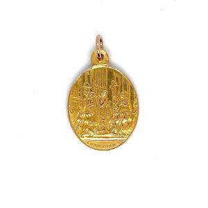 Antique Medal Engraved “the Scene” In 18-carat Yellow Gold, Circa 1950