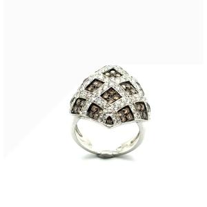 White And Brown Diamond Dome Ring In 18k White Gold