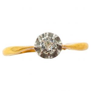 Solitaire Ring In Yellow Gold And 18k White Gold With A Diamond