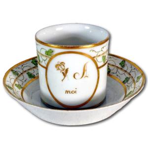 Cup And Saucer With Rebus Decor In Paris Porcelain - Ep. XVIIIth