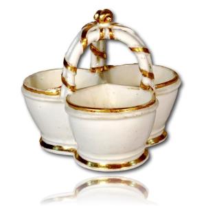 “triple” Salt Cellar In Soft Porcelain From Sceaux - Ep. 18th Century
