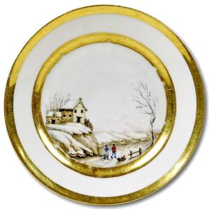 Paris Porcelain Plate With Snow Decor - Early 19th Century