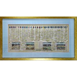 Very Large Engraving - Genealogy Of The Natural Branches Of The House Of Bourbon - Early 18th Century