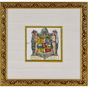 Engraving - Coat Of Arms Of Christin VII King Of Denmark And Norway - 18th Century