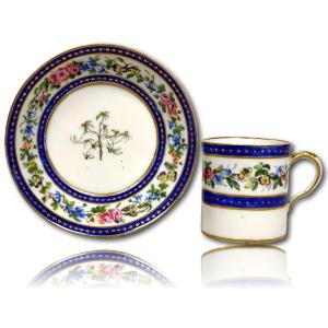 Cup And Saucer (3rd Size) In Porcelain From The Sevres Manufactory - Late 18th Century