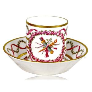 Large Chocolate Cup And Saucer In Sevres Porcelain - 18th Century