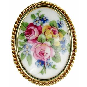 Jewelry - Porcelain And Gilded Metal Brooch - Ep. 2nd Half 19th Century