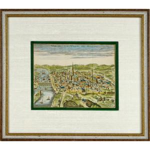 Old Engraving - View Of The City Of Rouen - Ep. Early 18th Century
