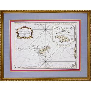 Engraving - Large Nautical Chart Of The Isle Of Aurigny - From l'Isle Chauze (chausey) - 18th Century