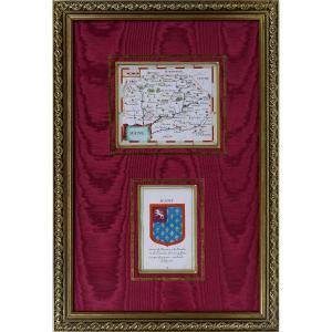 Engraving - Map Of Maine (anjou Touraine) And Its Coat Of Arms - Mid-17th Century