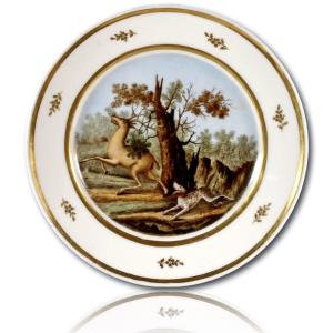 Paris Porcelain Plate With Hunting Scene Decoration - First Half Of The 19th Century