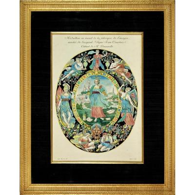 Large Engraving Representing An Enamel Medallion From The Limoges Factory - Ep. XIXth
