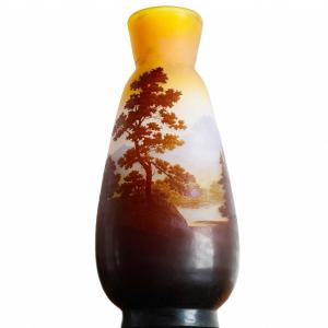 Very Large Vase Emile Gallé Vosges Landscape 20,5" - Circa 1900 Art Nouveau