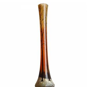 Vase Landscape Of Snows And Trees By François-théodore Legras (1839-1916) Art Nouveau 20"
